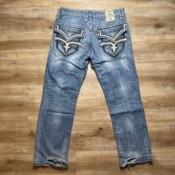 Rock Revival Jeans Mens 33 Richie Straight Leg Thrashed Rockstar Repaired Denim - Picture 3 of 14
